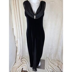 Vintage Y2K Robbie Bee Womens Black Velvet Evening Gown Pleated Slit Sz 12